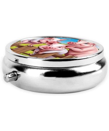 Funny Cute Pig Round Pill Box - 3 Compartment Mini Travel Organizer for Vitamins & Medications - Portable Decorative Pocket Case - Buy Online on GoSupps.com