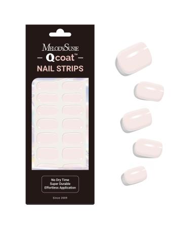 MelodySusie Qcoat Fully Cured Gel Nail Strips (Milky White) - UV Free Nail Polish Strips Salon-Quality Long Lasting Gel Nail Stickers Includes 22 Nail Wraps 2 Prep Pads Nail File & Wooden Stick