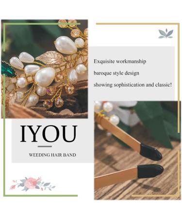 IYOU Pearl Wedding Headband Gold Crystal Bride Hair Bands Crown Rhinestone Prom Bridal Hair Accessories for Women - Buy Online on GoSupps.com