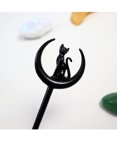 Cat Moon Hair Styling Pins - 2pcs Black Wicca Witch Hair Slide for Women - Buy Online on GoSupps.com