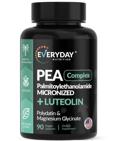 EVERYDAY NUTRITION Palmitoylethanolamide Pea Micronized + Luteolin | Polydatin | Magnesium Glycinate | Pain Relief | Inflammation Reduction & Nervous System* | High Absorption Non-GMO 90 Capsules