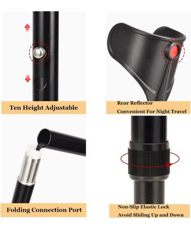 Crutches for Adults Ergonomic Handle Forearm Crutches Adjustable Crutches Foldable Crutch Lightweight Aluminium Portable Lightweight Handicapped and Disabled Users Decorate Lucky Star Black 1 pcs - Buy Online on GoSupps.com