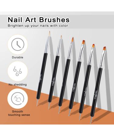 TEOYALL Nail Art Brushes Set - 6 Double Ended Design Tools for Builder Gel Painting, Liner Brushes & Dotting Pens - Buy Online on GoSupps.com