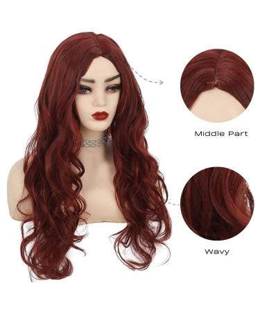 Siudus Dark Red Curly Long Wig - Burgundy Wavy Middle Part Synthetic Heat-Resistant Hair for Cosplay & Halloween - Buy Online on GoSupps.com