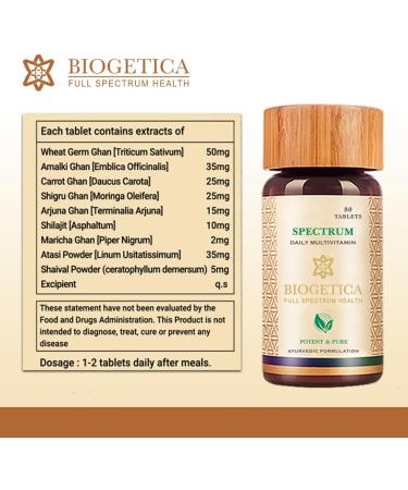 Biogetica Spectrum Ayurvedic Immune Booster- Emblica officinalis, Shilajit, Nutritional Support for Men, Women (Natural Advance Multivitamin) - 80 Tablets - Buy Online on GoSupps.com