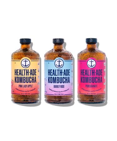 Health-Ade Kombucha Tea Organic Drink, Fermented Tea with Living Probiotics, Detoxifying Acids, Supports Gut Health, Non-GMO, Vegan, Gluten Free, 12 Pack (16 Fl Oz Bottles), Fan Favorite Variety Pack