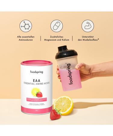 Foodspring EAA Powder with Electrolytes - Essential Amino Acids for Muscle Building & Preservation - Sugar-Free - Strawberry & Lemon Flavor (420g | 30 Servings) - Buy Online on GoSupps.com