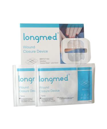 Longmed Emergency Wound Closures Zipper Painless Zip Sutures Laceration Repair Without Stitches Adhesive Bandages for Wound Care & First Aid 2.36x2.76 Inch 2Pieces/Box