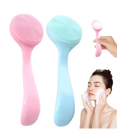 Silicone Face Scrubber 2PCS Manual Facial Cleansing Brush with Handle Deep Cleaning Gentle Exfoliating Face Exfoliator Brush for Face Care Silicone Face Scrubber