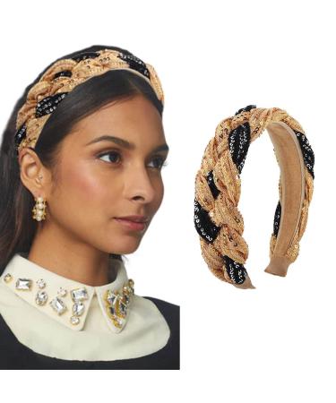 Roncidy Wide Headband Gold Sequins Hair Hoop Elastic Hair Bands Fashion Custom Hair Accessories for Women and Girls 1 Pcs