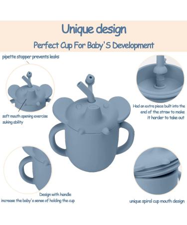Elephant Silicone Sippy Cup | Transition Straw Cup for Babies 6m+ | 3-in-1 Training Cup with Cleaning Brush | BPA Free | Microwave & Dishwasher Safe | 7oz Bluestone - Buy Online on GoSupps.com