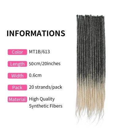 DSOAR 20 Inch Synthetic Dreadlocks Extensions - 20 Strands Soft Braided Hair Reggae Hip-Hop Style (MT1B-613#) - Buy Online on GoSupps.com