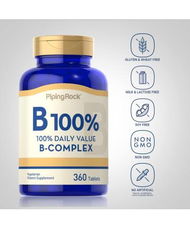 Piping Rock Vitamin B-100 Complex - 360 Vegetarian Tablets | Non-GMO & Gluten Free - Buy Online on GoSupps.com