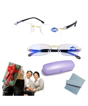 Twaynorb 2 Pairs Sapphire High Hardness Anti Blue Light Intelligent Dual Focus Reading Glasses (style2 2.50/For55-60years)