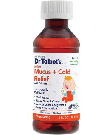 Dr. Talbot's Infant Mucus and Cold Relief with Cell Salts - 4 fl oz - Naturally Inspired Kids Cold Medicine - Grape Juice Flavor - Includes Syringe Infant Mucus + Cold Relief - Buy Online on GoSupps.com