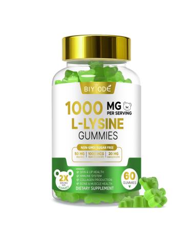 BIYODE L-Lysine Gummies with 1000mg: Lip & Skin Wellness with Vitamin C Zinc CoQ10 Hyaluronic Acid Sugar-Free Vegan Pectin Non-GMO Natural Watermelon Flavor 60 Gummies 30-Day Supply