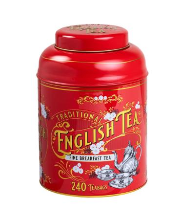 New English Teas Vintage Victorian Tea Caddy in Red with 240 Fine Breakfast Teabags English 1 Count (Pack of 1)