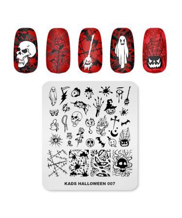 KADS Halloween Nail Plates Nail Stamp Templates Nail Art Stamping Kits with Pumpkin Ghost Skull Bat Image Plates for DIY Decoration (HA007)
