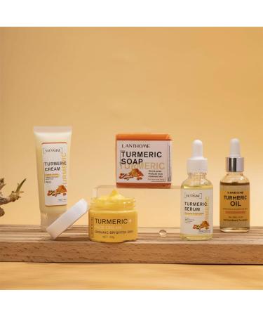 Turmeric Skin Care Kit - 5PCS Moisturizing Set for Brightening Face | Turmeric Cream Oil Serum and Soap - Buy Online on GoSupps.com