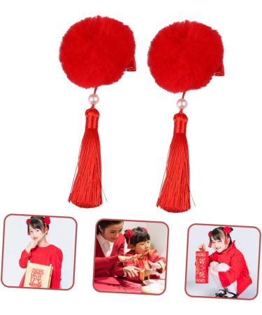 Beaupretty 3 Pairs Tassel Hair Ball Hair Clip Baby Tiara Chinese New Year Hairpins Kids Hair Clips for Girls Chinese Style Barrettes Child Artificial Fur Issue Card Red Princess - Buy Online on GoSupps.com
