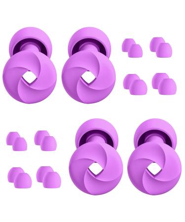 Aopigavi Ear Plugs for Sleeping 2 Pairs Earplugs for Noise Reduction 25-33dB with 16 Ear Tips Soft Silicone Noise Cancelling Ear Plugs for Sleeping Sound Sensitivity Study Work Snoring Purple