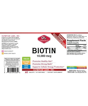Buy Olympian Labs Biotin 10000 mcg - 60 Tablets for Healthy Hair, Skin & Nails - Buy Online on GoSupps.com