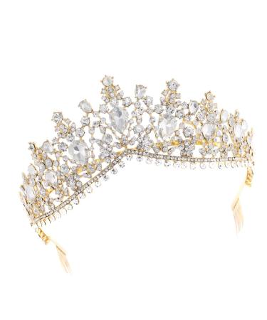 Minkissy Women's Tiara with Comb | Crystal Crown Headband for Bridal & Princess | Elegant Gold & White Rhinestones - Buy Online on GoSupps.com