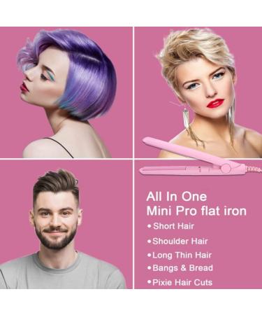 2 in 1 Mini Hair Straightener and Curler - Ceramic Tourmaline Flat Iron for Sleek Waves & Curls (Pink) - International Shipping Available - Buy Online on GoSupps.com