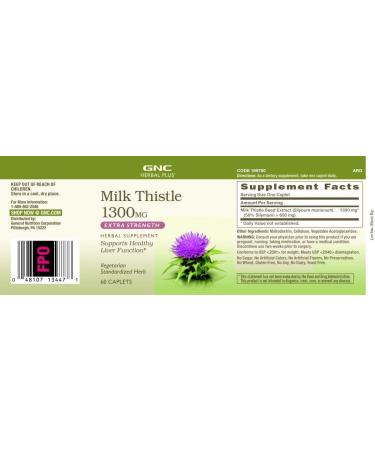 GNC Herbal Plus Milk Thistle 1300mg | Liver Health Support | 60 Caplets - Buy Online on GoSupps.com