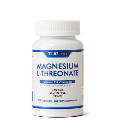 tupeou Magnesium L-Threonate 120 Capsules Vitamin D3 Magnesium Threonate with Vitamin C High Absorption Non-GMO 60 Days Supply (120)
