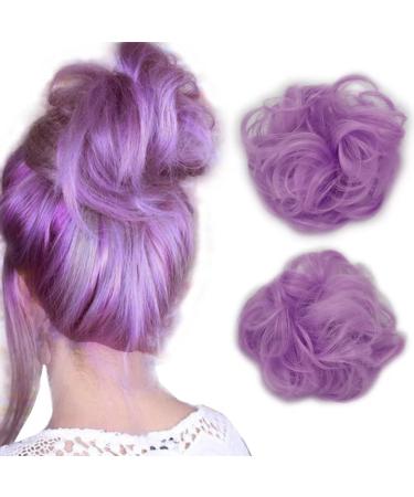 iLUU Thick 2PCS Curly Wavy Hairpiece #2403A Light Purple Fashion Color Updo Hair Bun Extensions Party Wedding Daily Use Messy Hairpieces Hairpiece for Women Girl Lady Daily Use 70.0 gram #2403-purple