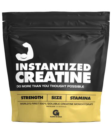Instantized Creatine Monohydrate Gains in Bulk  Worlds First 100% Soluble Creatine for Strength  Performance  and Muscle Building  (30 Servings) 30 Servings (Pack of 1)