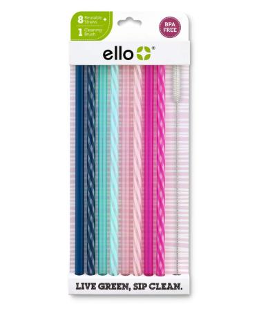Ello Impact BPA-Free Plastic Reusable Straws with Cleaning Brush, 8 Piece Multi-Pack, Rosewater - Buy Online on GoSupps.com