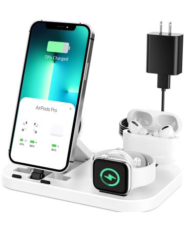 Portable 3 in 1 Charging Station for Apple Products, Foldable Charging Dock for iPhone/AirPodsi Series, Charging Stand Compatible with iWatch Ultra/8/7/6/5/4/3/2/1/SE(with 15W Adapter)(White)
