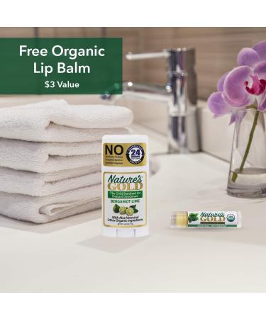 Nature's Gold Aluminum-Free Deodorant for Men & Women with Organic Lip Balm - Aloe Vera Infused, Safe for Sensitive Skin - Heavenly Bergamot Lime - Buy Online on GoSupps.com