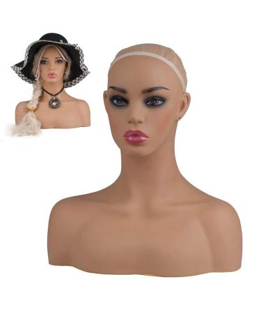 Ruixflr female shop window doll head shoulders with ear hole realistic pvc head shape for wig earrings necklace necklace hat glasses scarf display