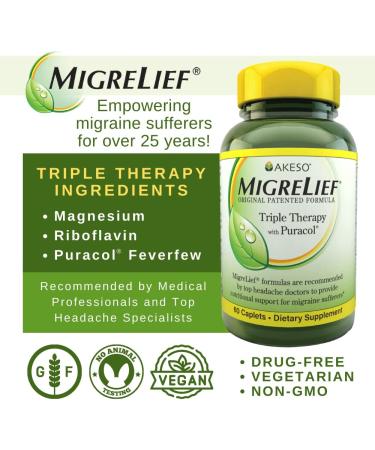 MigreLief Original Triple Therapy with Puracol - 60 Caplets, Nutritional Support for Migraine Relief - Buy Online on GoSupps.com