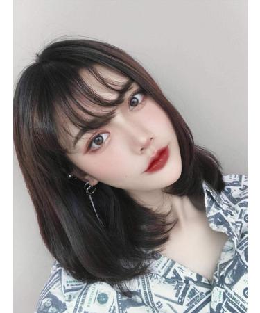 BGHJUE Wig female long hair full headgear air bangs buckle clavicle hair long straight hair natural short hair style