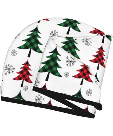 Buffalo Plaid Christmas Trees Microfiber Hair Towel | Super Absorbent Quick Dry Wrap for Long Curly & Thick Hair - Buy Online on GoSupps.com