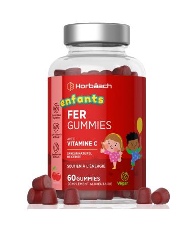 Iron Gummies Kids 7mg with Vitamin C | 60 Vegan Gummies Cherry Flavor | Iron Supplement Food Supplement | Iron Supplement + Vitamin C for Kids | by Horbaach