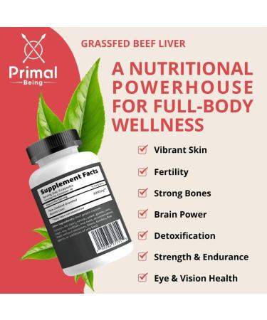 Primal Being Grassfed Beef Liver - 3000mg Freeze Dried Capsules - Pasture Raised in New Zealand - Natural Beef Organ Supplement - Liver Supplement for Energy and Wellness - 180 Count - Buy Online on GoSupps.com