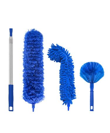 Microfiber Duster, Feather Duster with 100 Inch Telescoping Extension Pole, Reusable Bendable Dusters, Washable Lightweight Dusters for Ceilings Fans 2022 Upgrade Blue