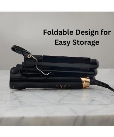 Tru Beauty Foldable 3 Barrel Curling Iron with LED Display - Quick Heat, Tangle-Free Cord - Automatic Hair Styling Tool for All Hair Types in Black - Buy Online on GoSupps.com