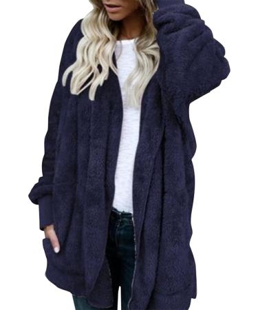 Hanxiulin Women's Fleece Jacket - Plush Hooded Sweater Warm Long-Sleeved Winter Coat Fluffy 4XL Dark Blue - Buy Online on GoSupps.com