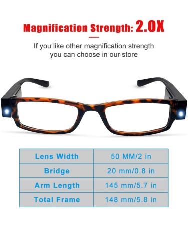 LED Reading Glasses with Light - Compact Full Frame +2.0 Magnifier for Nighttime Reading - Buy Online on GoSupps.com
