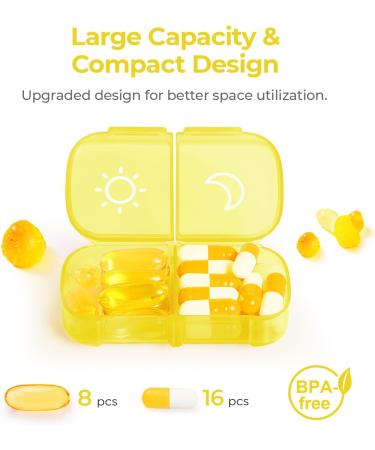 AUVON XL Weekly Pill Organizer - 7 Day AM PM Pill Box | Easy Filling Travel Case for Medications Vitamins & Supplements - D-light Yellow - Buy Online on GoSupps.com