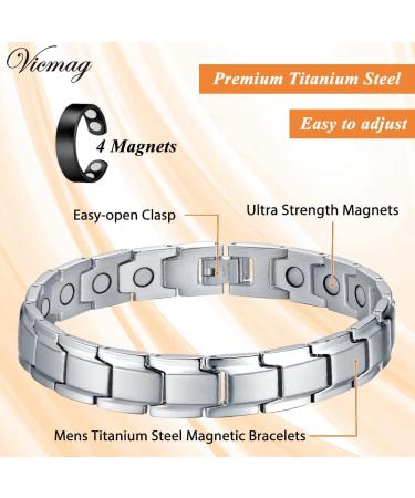 Vicmag Magnetic Bracelet for Men Titanium Steel with Ultra Strength Magnets - Single-Row Silver | Adjustable with Tool & Gift Box - Buy Online on GoSupps.com