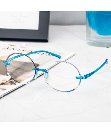 KoKoBin Ultralight Rimless Round Reading Glasses for Men & Women | Fashion Computer Glasses (Blue 2.5 Diopters) - Lightweight Stylish Eyewear - Buy Online on GoSupps.com