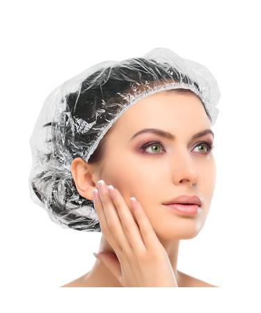 50pcs Comfortable Disposable Shower Caps  Large Thick Clear Plastic Elastic Bath Cap for Shower  Hair care  Beauty Salon  Home Use  Hotel  Spa  and Hair Salon - Clear