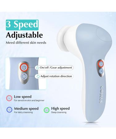 Rechargeable IPX7 Waterproof Facial Cleansing Brush - 2 Directions 3 Speeds - Deep Clean Exfoliate & Massage for Men & Women - Blue - Buy Online on GoSupps.com